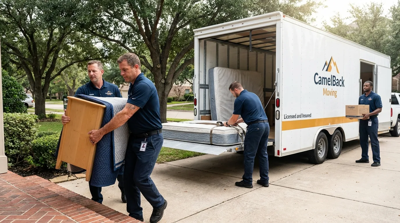 Crew loading residential truck for cross-state move from Statham, GA