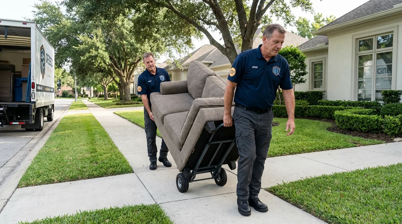 Local residential moving crew loading furniture in Statham, GA
